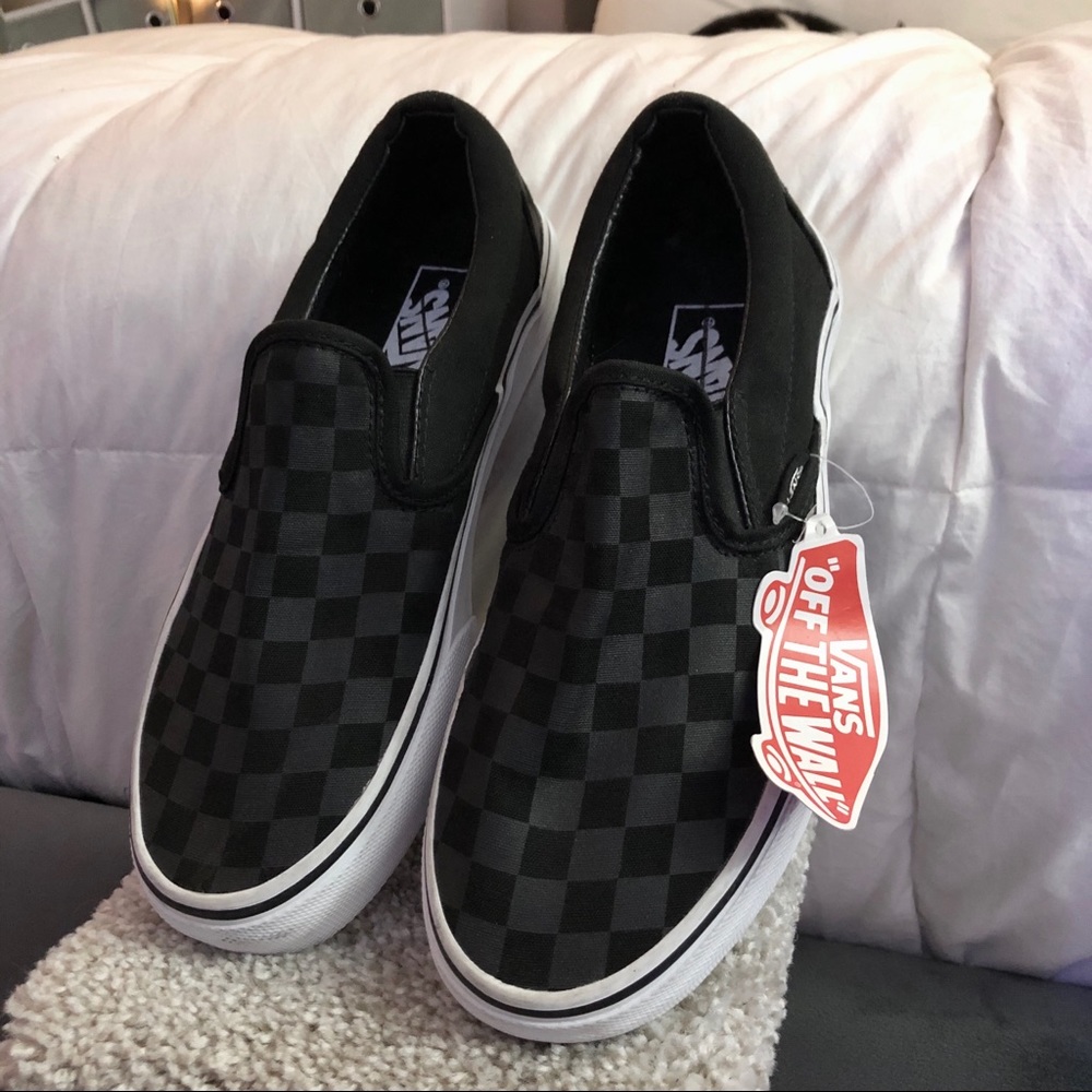 Vans Checkered Slip On Shoes Gray Black Women’s 8